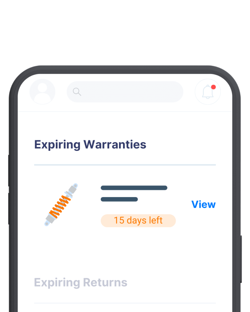 Image shows how expiring warranties are displayed on the dashboard.
