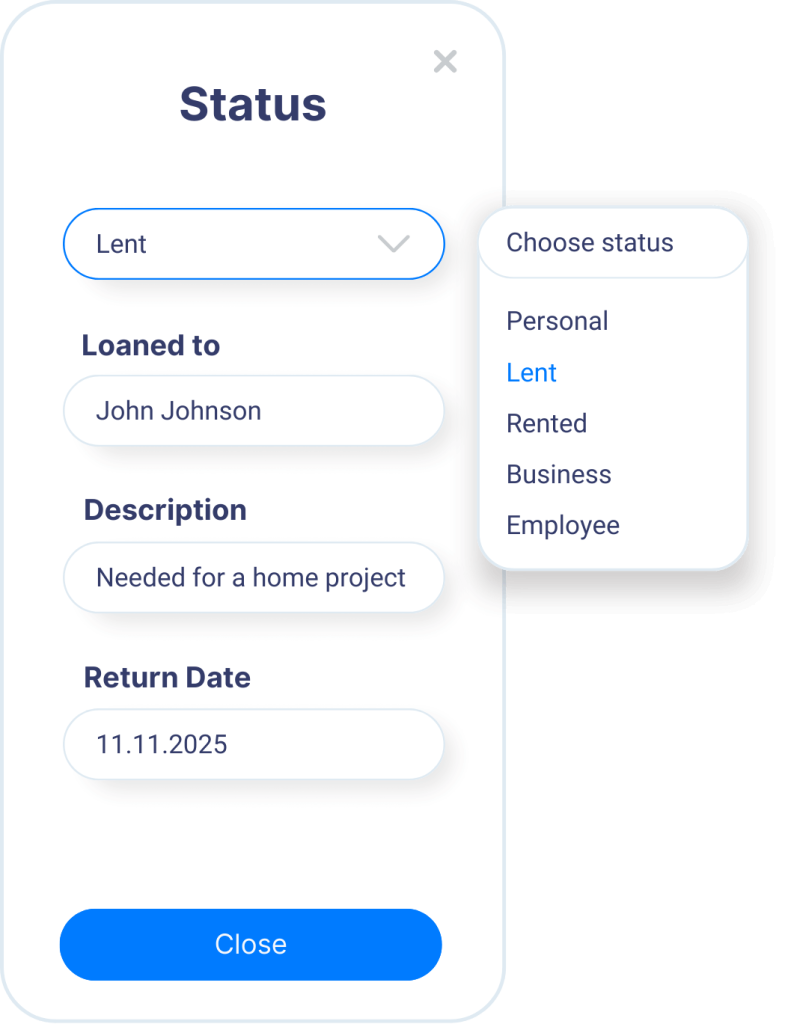 Image shows how a user can change the status of an asset.