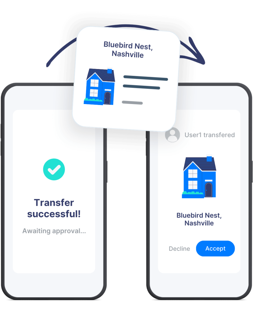 Image shows how a user can transfer asset details and documents in-app to another user.