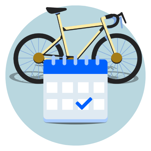 Bike next to a calendar, symbolizing staying on top of important tasks and warranty deadlines