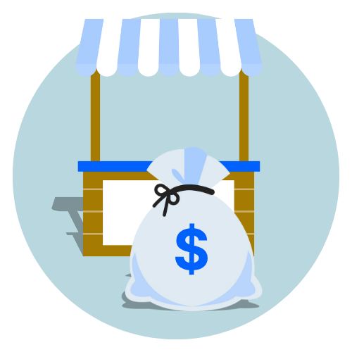 Market stall and money bag, symbolizing protecting your net worth through proper records and documentation